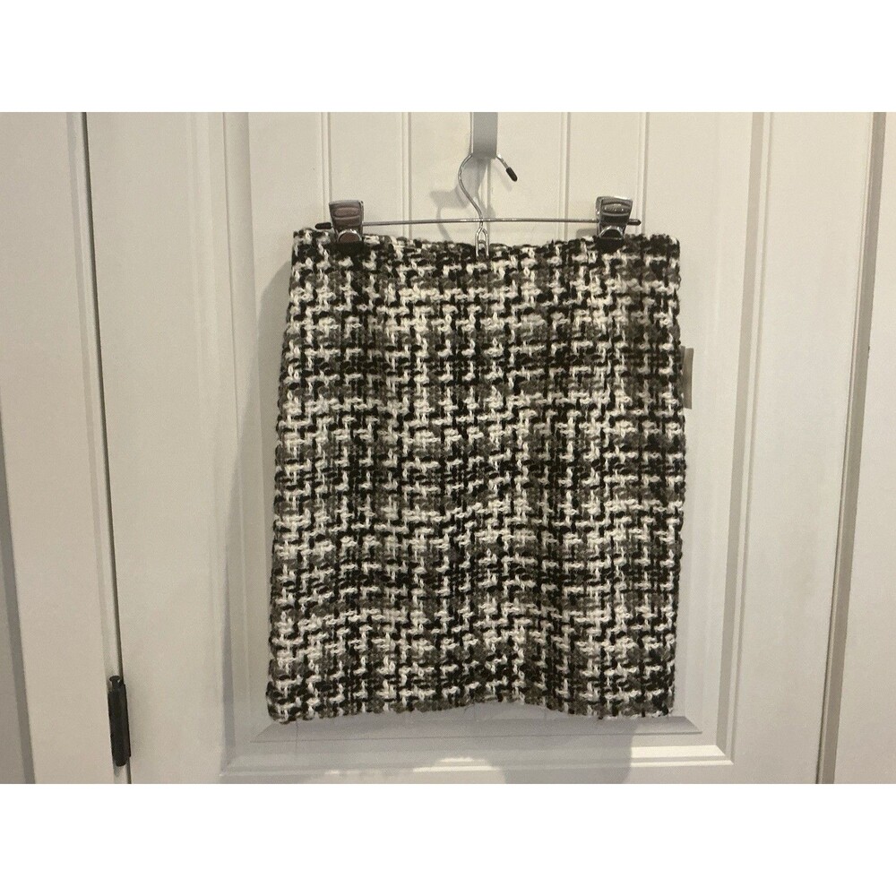 NWT Amanda + Chelsea Womens 8 Boucle Tweed Pencil Skirt Black White Lined